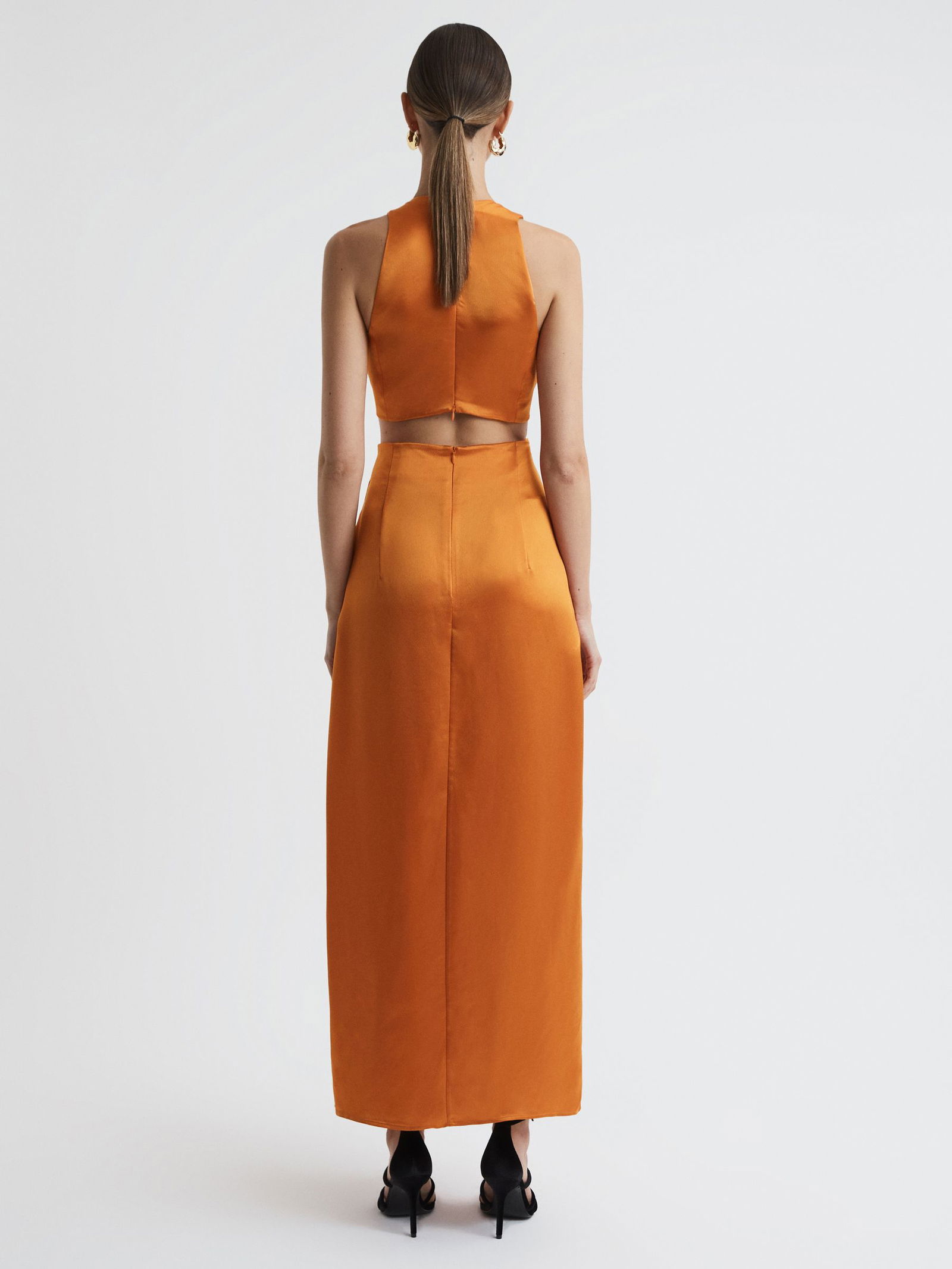 anna quan orange dress ANNA QUAN Neda Satin Cut-Out Maxi Dress