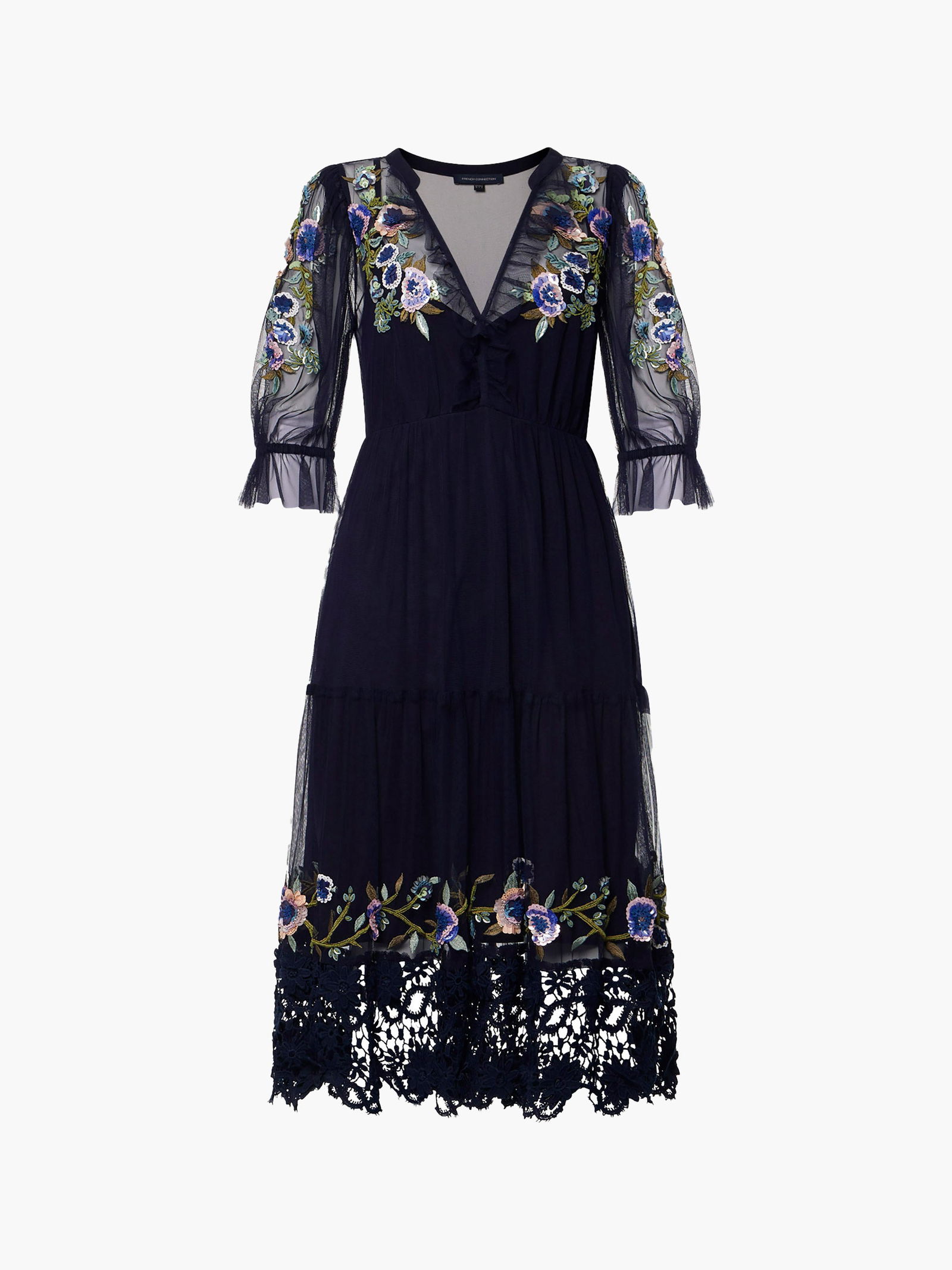 french connection embroidered maxi dress FRENCH CONNECTION Amana Embroidered Sheer Mesh Maxi Dress in Indigo Embroidered at Nordstrom Rack, Size 6