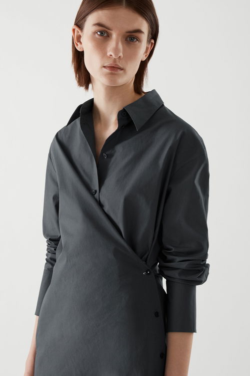 COS Wrap Shirt Dress in dark grey | Endource