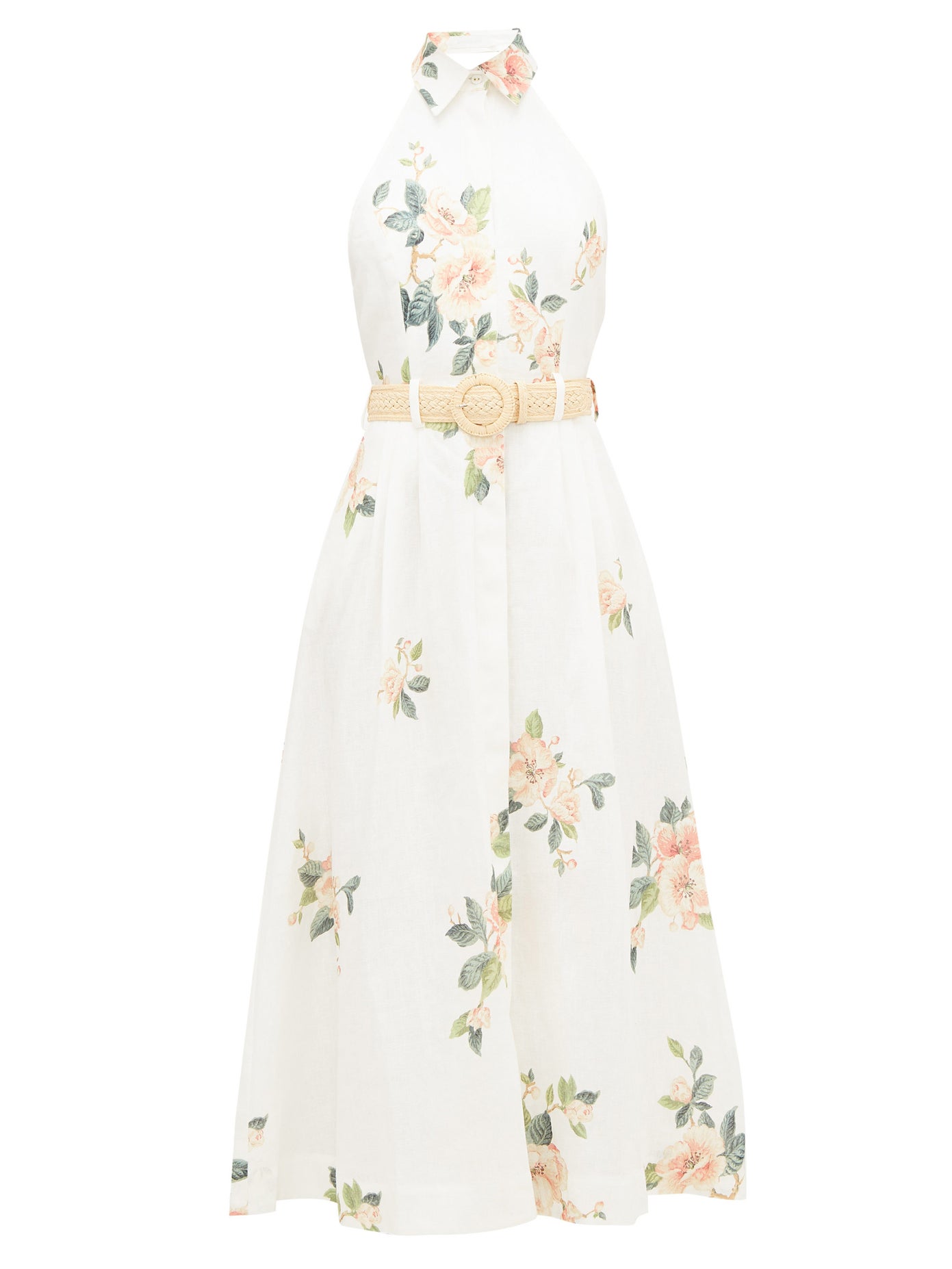 ZIMMERMANN Kirra Halterneck FloralPrint Linen Dress in White Endource