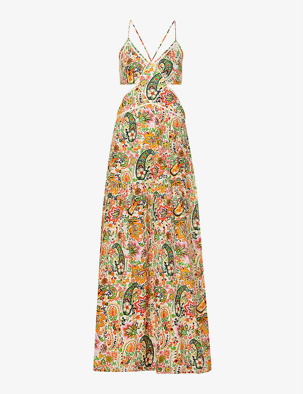 Paisley Print Cut Out Strappy Maxi Dress