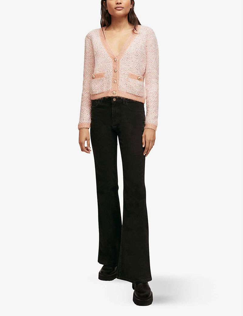 MAJE Mission V-Neck Stretch-Knit Cardigan endource