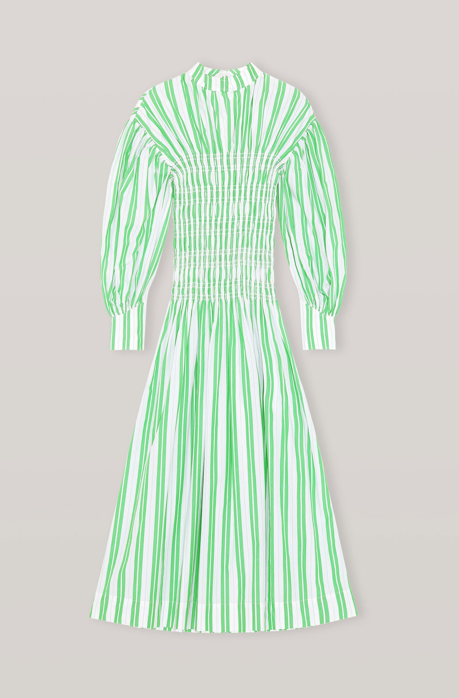 ganni green and white striped dress Ganni Stripe Cotton Smock Dress