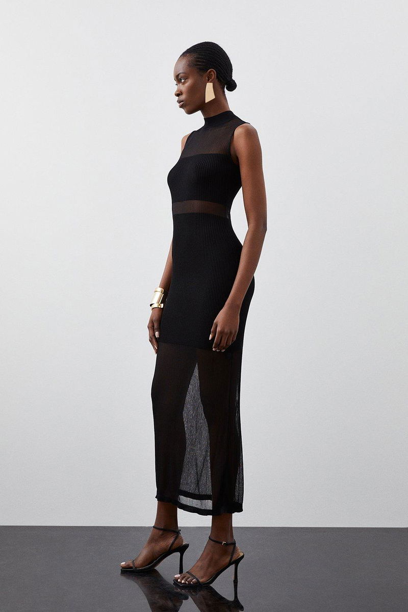 KAREN MILLEN Petite Viscose Blend Sheer Knit Column Midaxi Dress | endource KAREN MILLEN Petite Viscose Blend Sheer Knit Column Midaxi Dress | endource