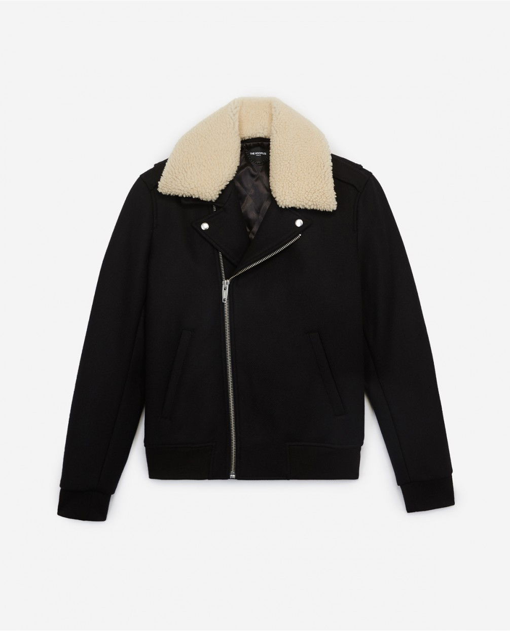 THE KOOPLES Wool Biker Sheepskin Collar Jacket Endource