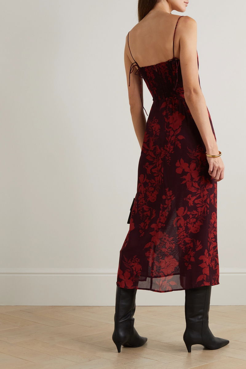 REFORMATION Kourtney Floral-Print Georgette Midi Dress in Red | Endource