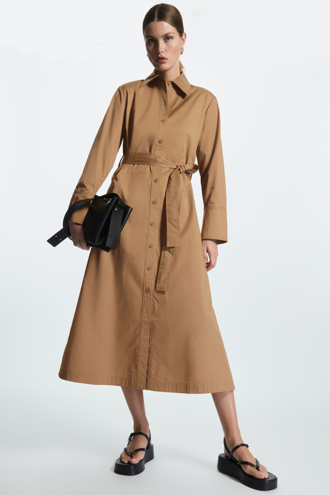 belted midi shirt dress cos BELTED MIDI SHIRT DRESS - BLUE