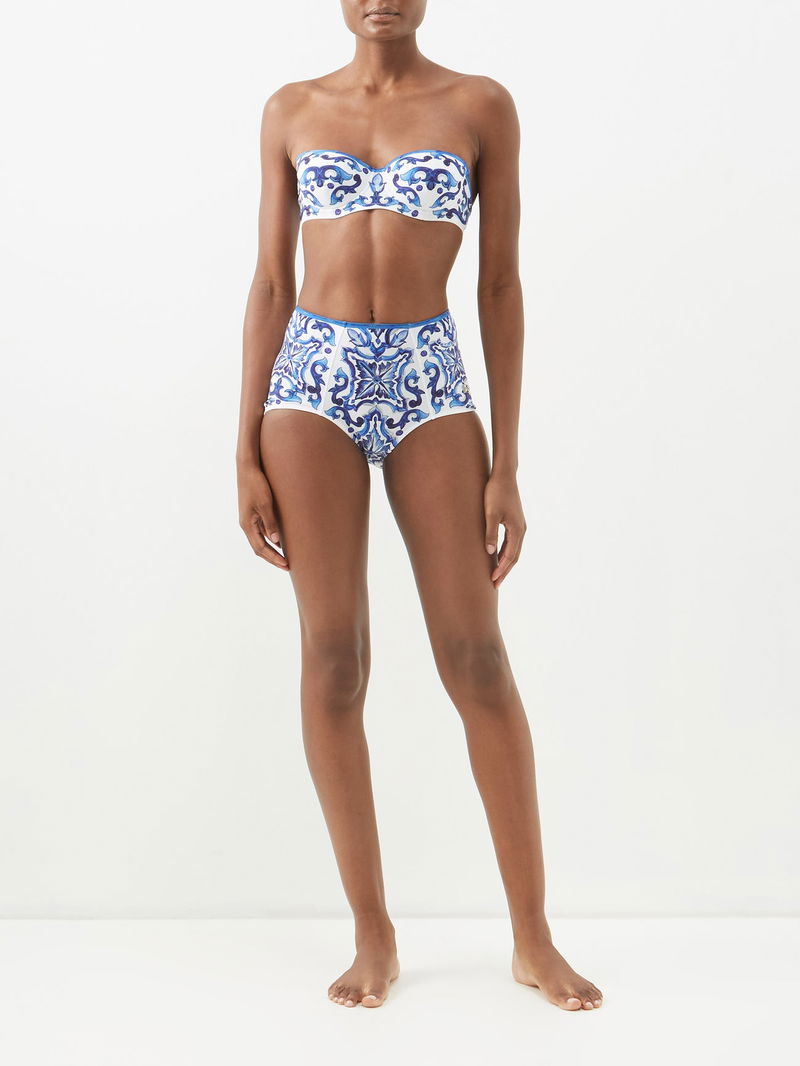 Dolce And Gabbana Majolica Print Balconette Bikini In Blue Endource