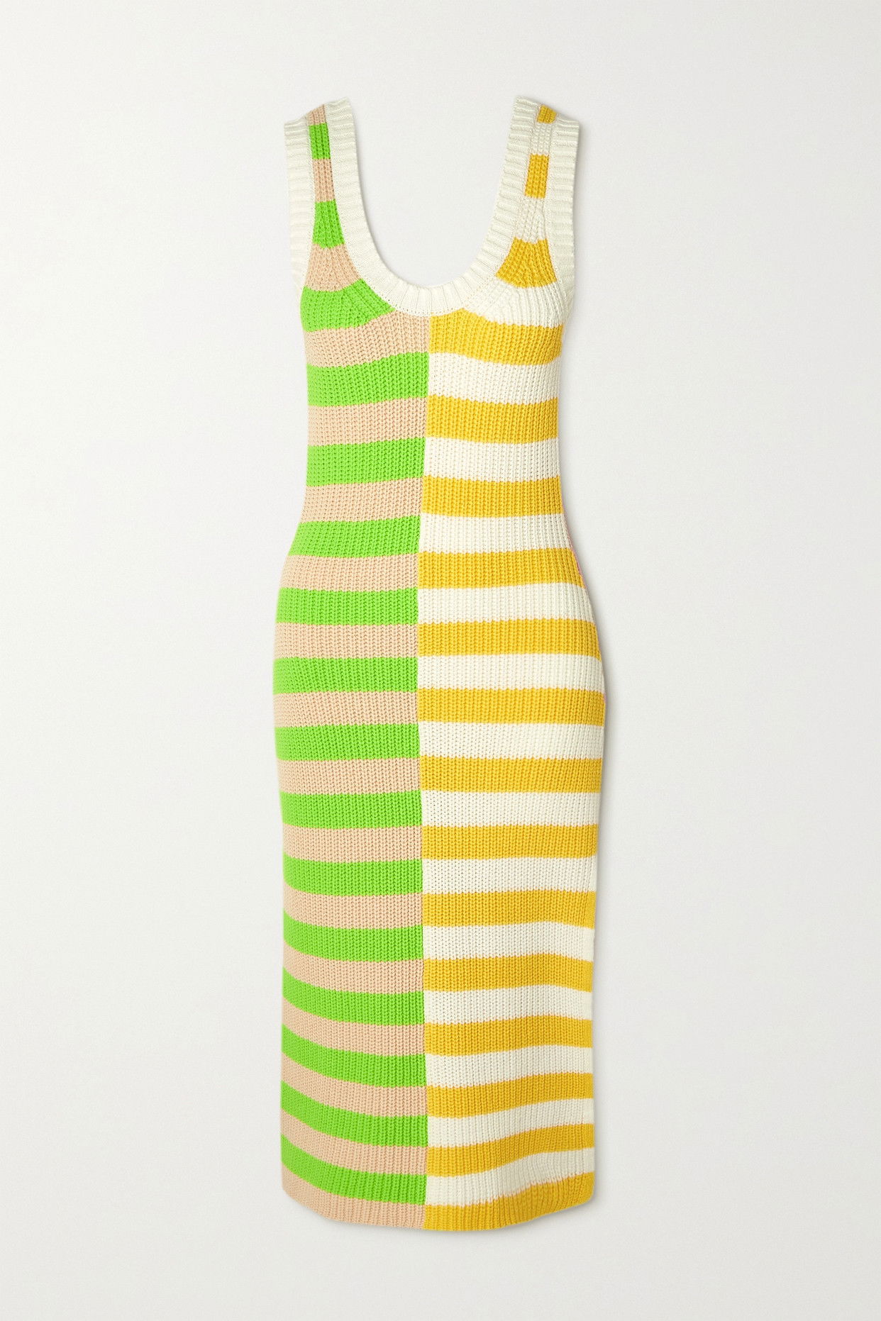 STAUD Seashore Striped Ribbed Cotton-Blend Midi Dress | endource