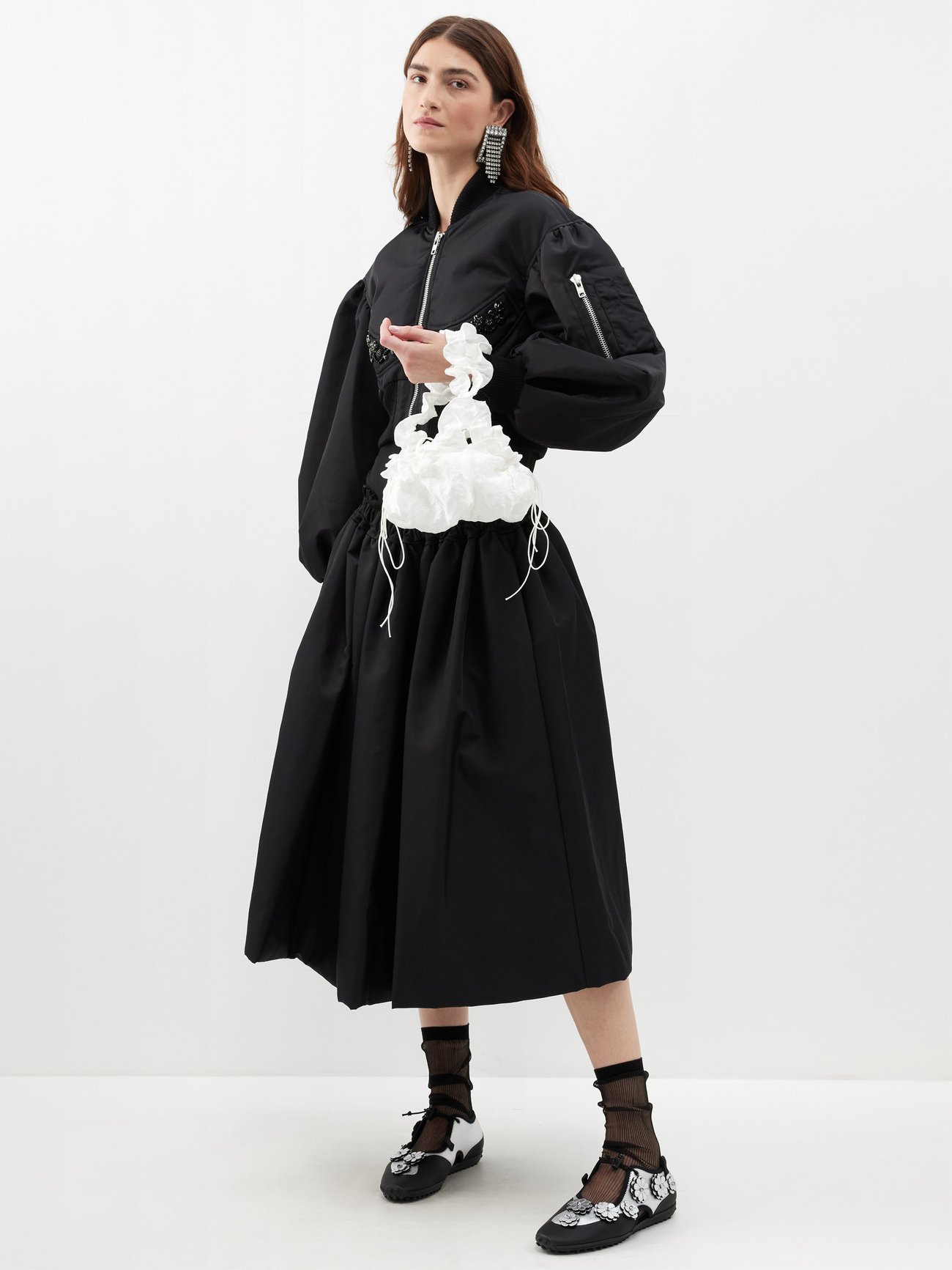 SIMONE ROCHA Crystal-Embellished Satin Cropped Bomber Jacket 