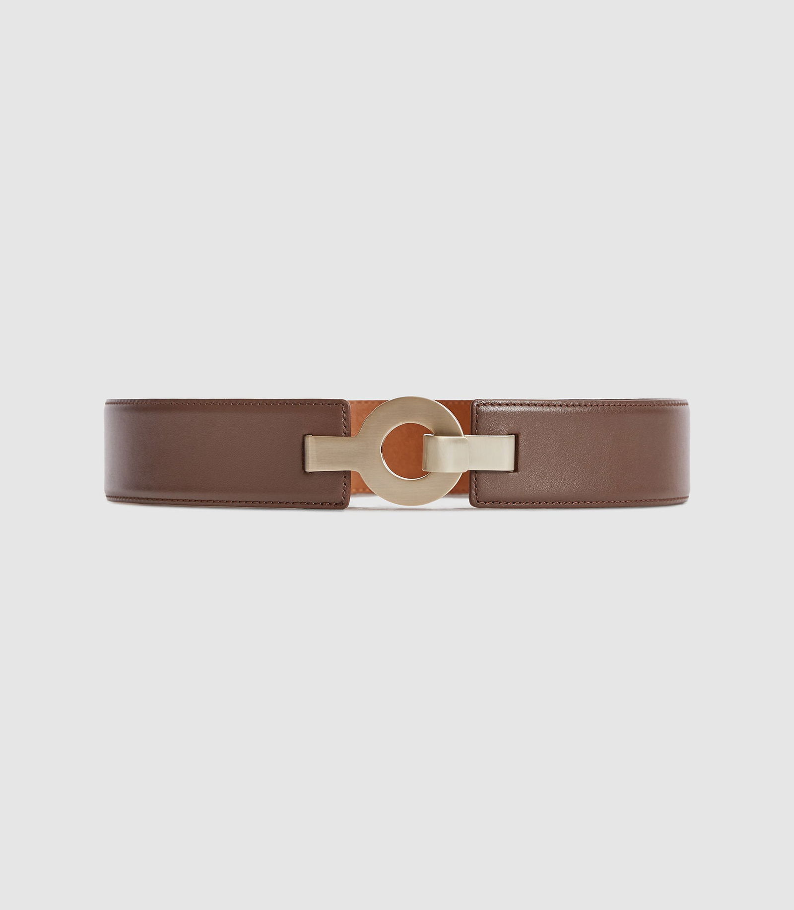Reiss Womens Waist Belt Patent Leather Metallic Copper Double‎ Buckle Reiss Leather Half Keeper Belt in Burgundy | REISS main image 2