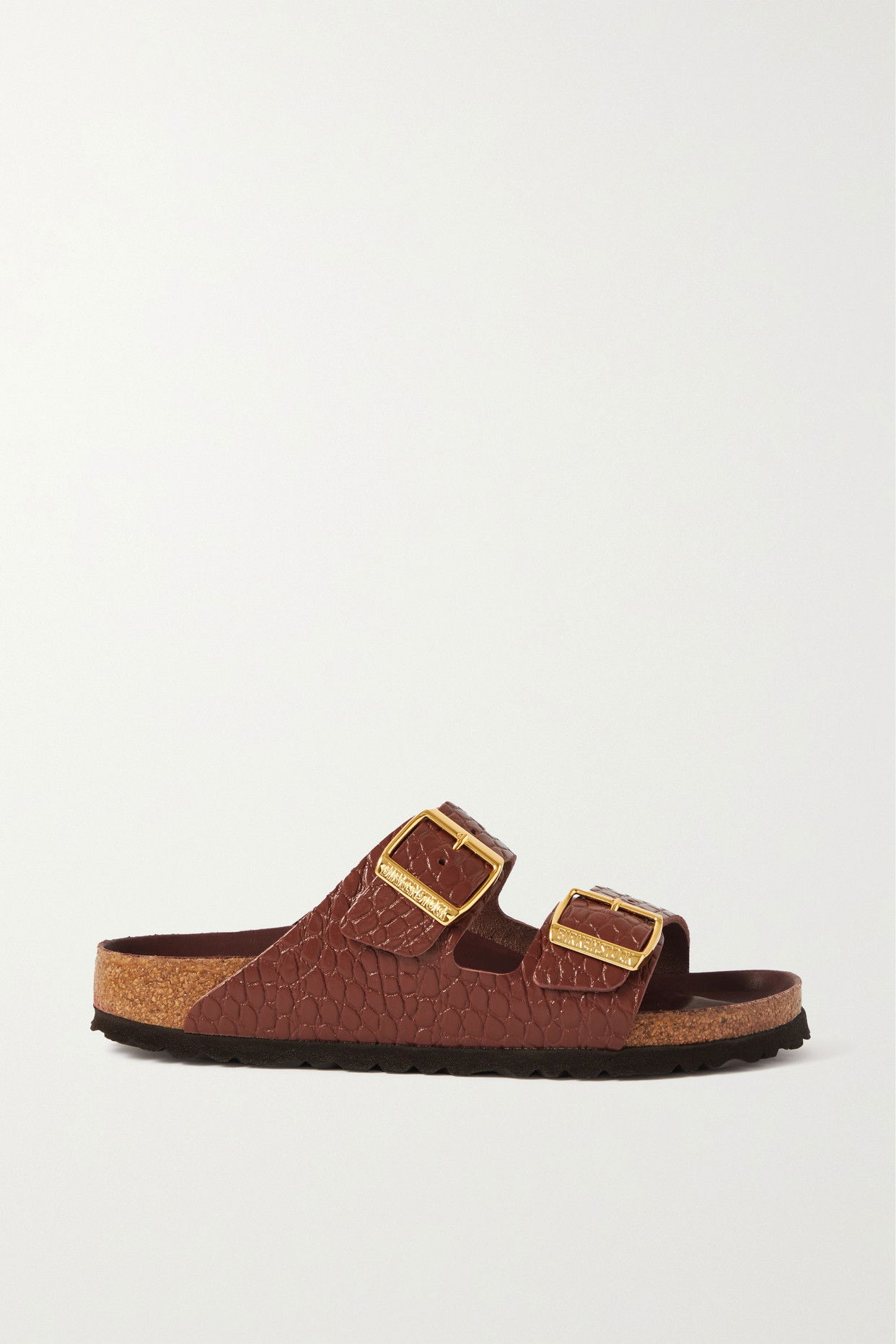 BIRKENSTOCK Arizona Glossed Croc-Effect Leather Sandals in Brown | Endource