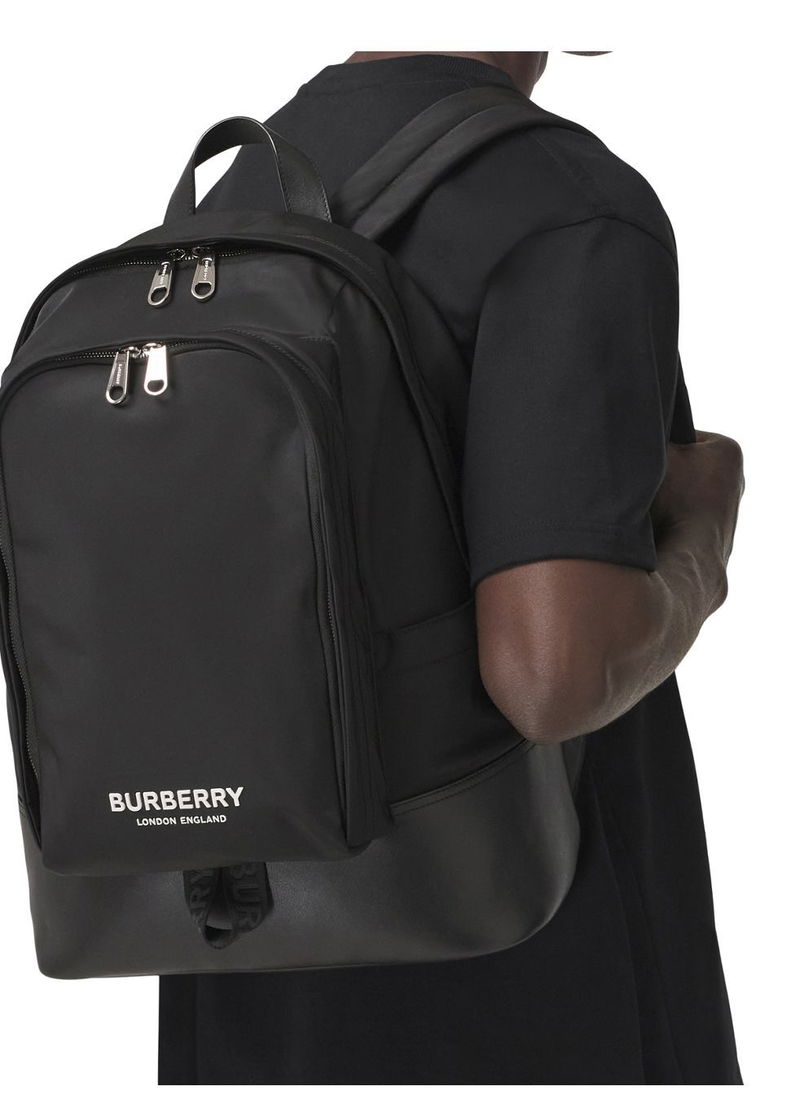 BURBERRY Large Logo Print Econyl® And Leather Backpack endource