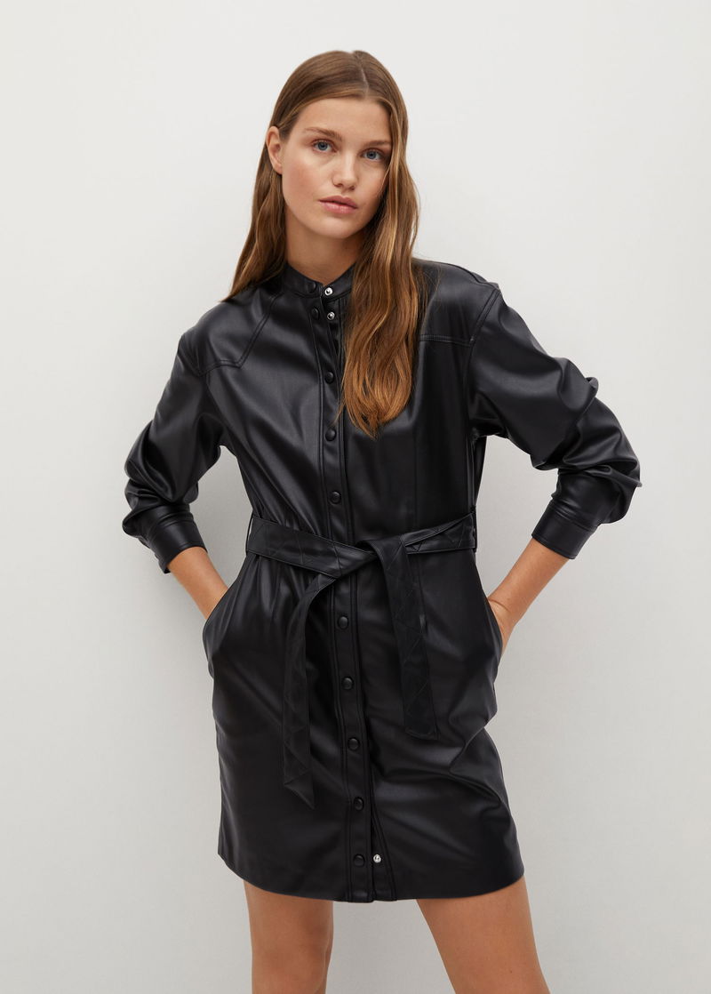 chinese dress ladies Faux Leather Shirt Dress – The Dressing Room main image 1