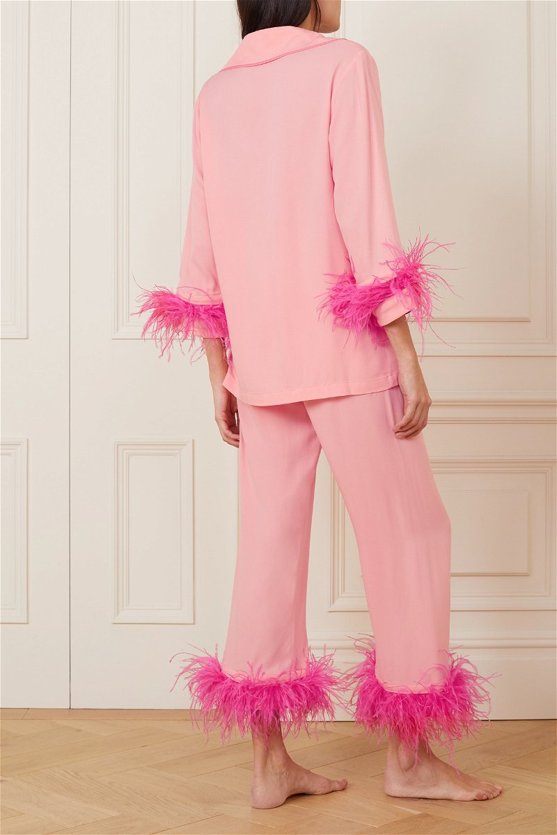Pink feather-trimmed Party Pajama Set – OutDazl