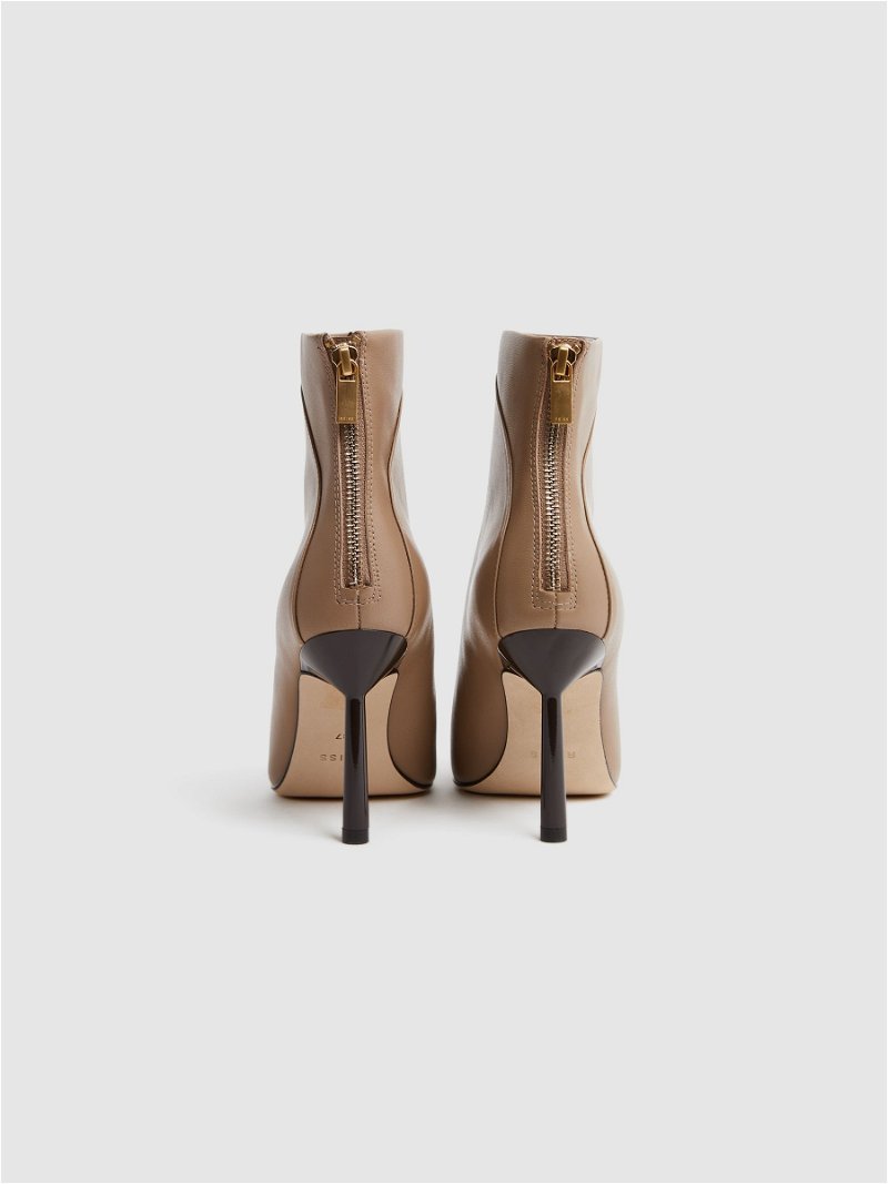 REISS Lyra Signature Leather Ankle Boots in Camel