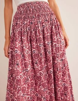Shirred Waist Linen Midi Skirt - Deep Sea