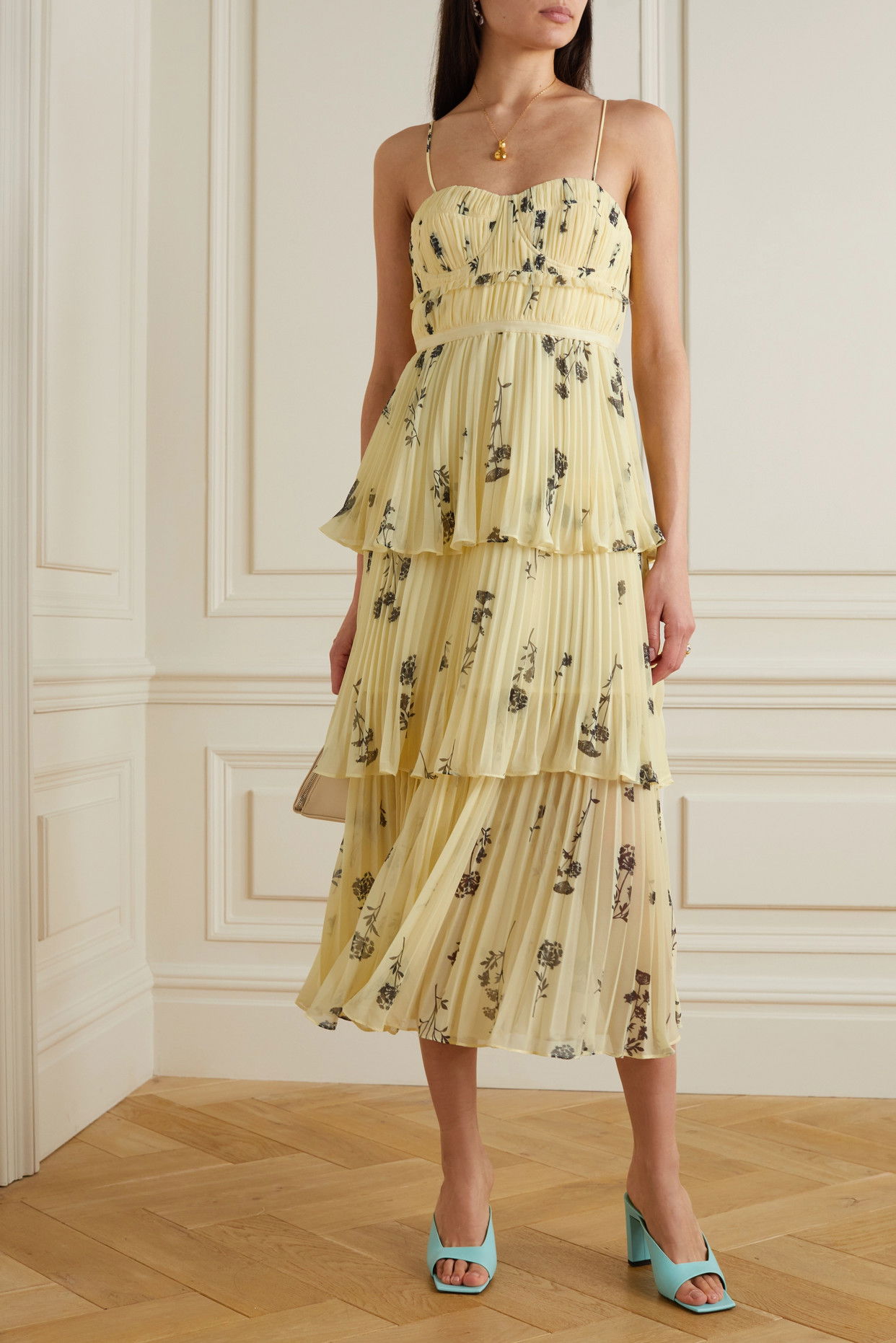 white christmas dresses RENT Self Portrait Pink Chiffon Tiered Midi Dress (RRP £380) main image 0