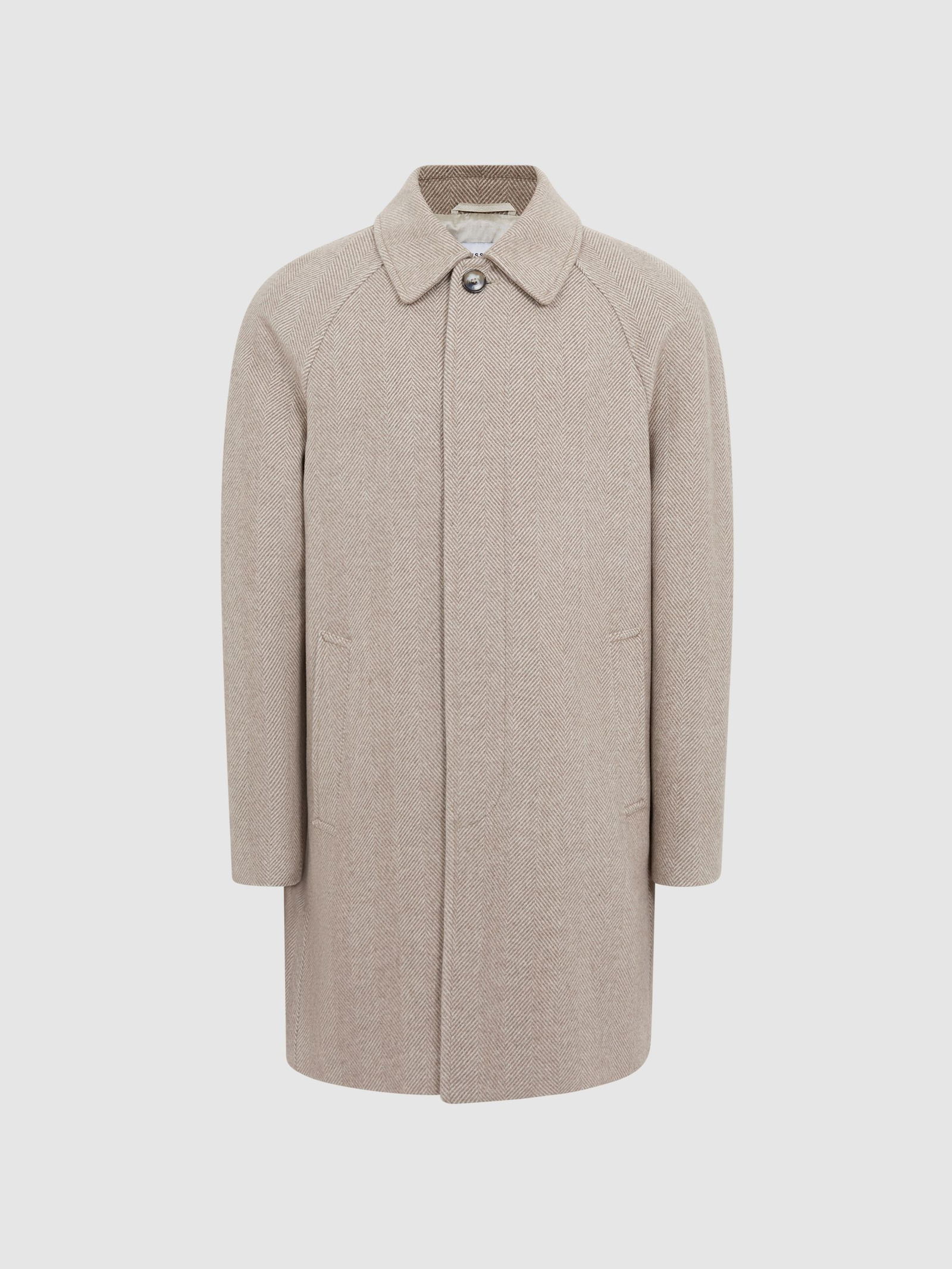 REISS Root Herringbone Raglan Overcoat in Oatmeal Endource
