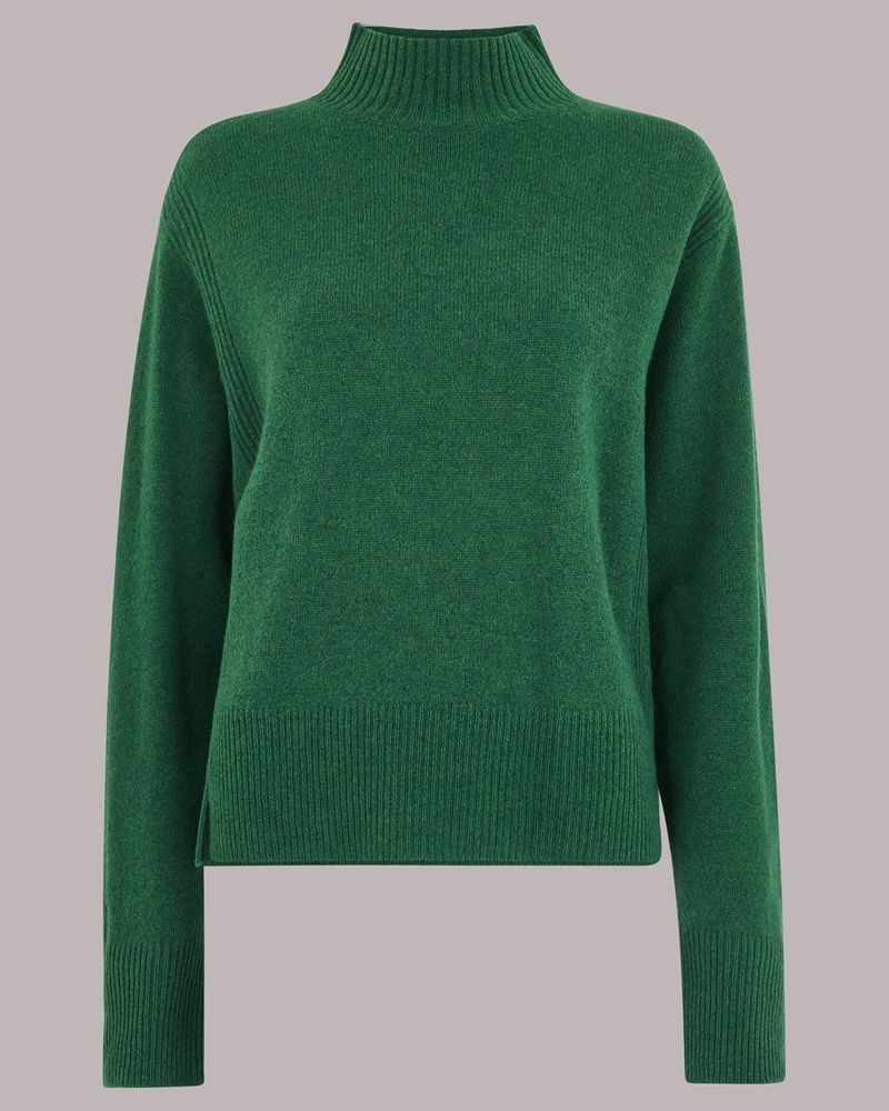 Whistles Dark Green Cashmere Sweater WHISTLES Ferne Wool Funnel