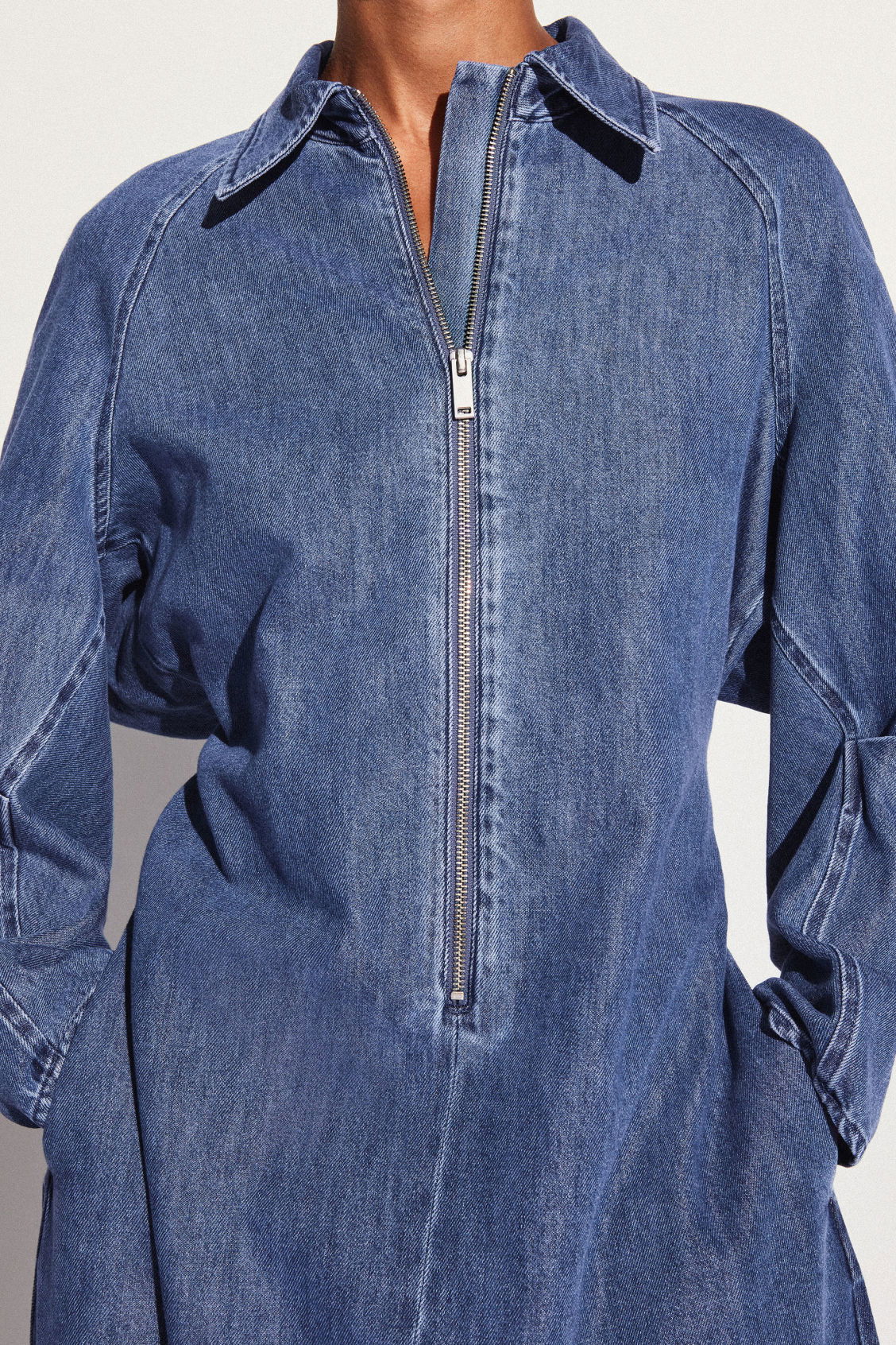 cos denim dress zip DENIM HALF-ZIP DRESS - BLUE