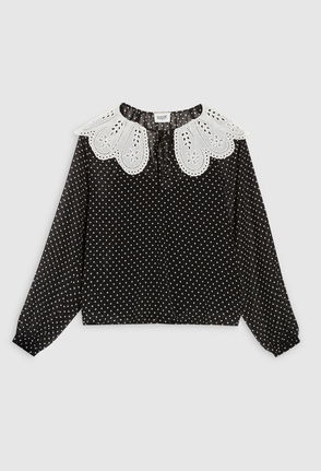 Karen Millen Womens Mixed Dot Ruffle Georgette Blouse