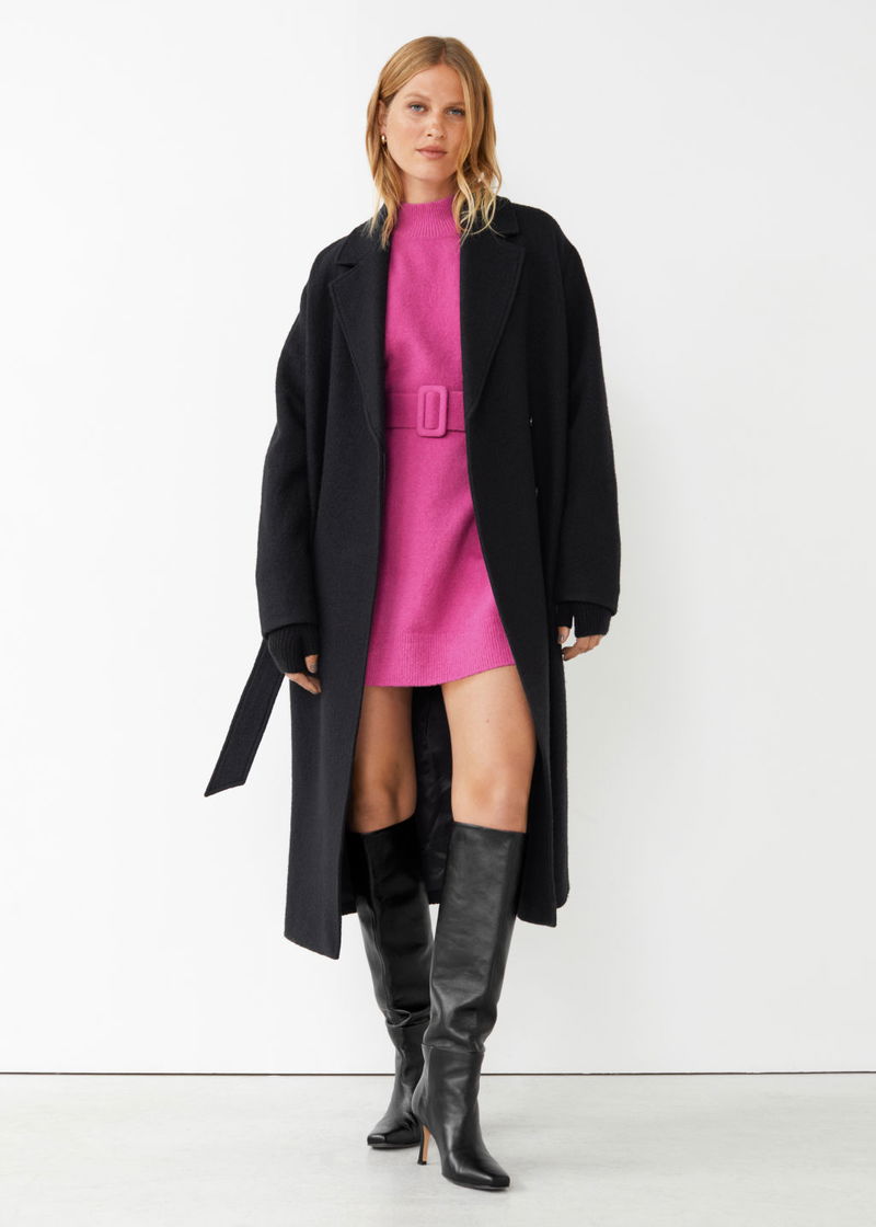& other stories belted mini knit dress & Other Stories Knit Belted Mini Dress with wide sleeves in burgundy-Red