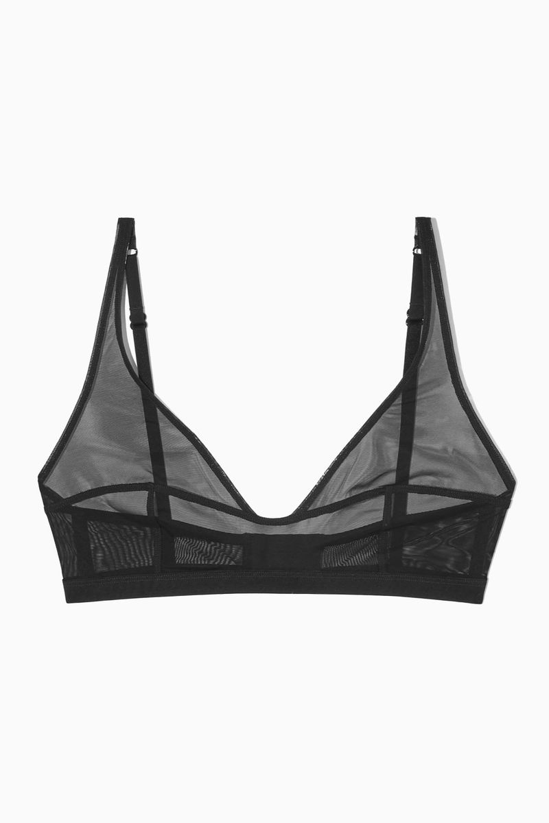 COS Mesh Soft-Cup Plunge Bra in BLACK