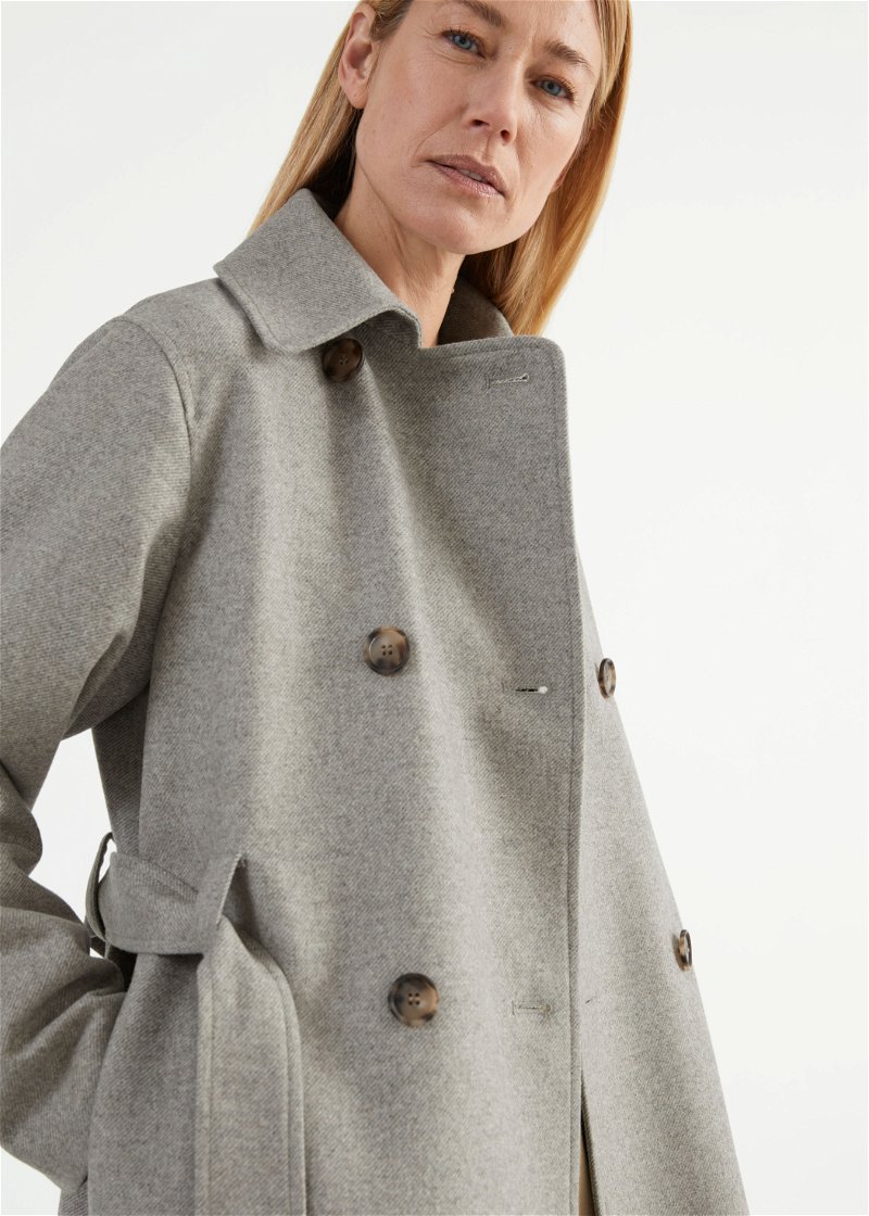 Trench Coat in Wool Blend Grey