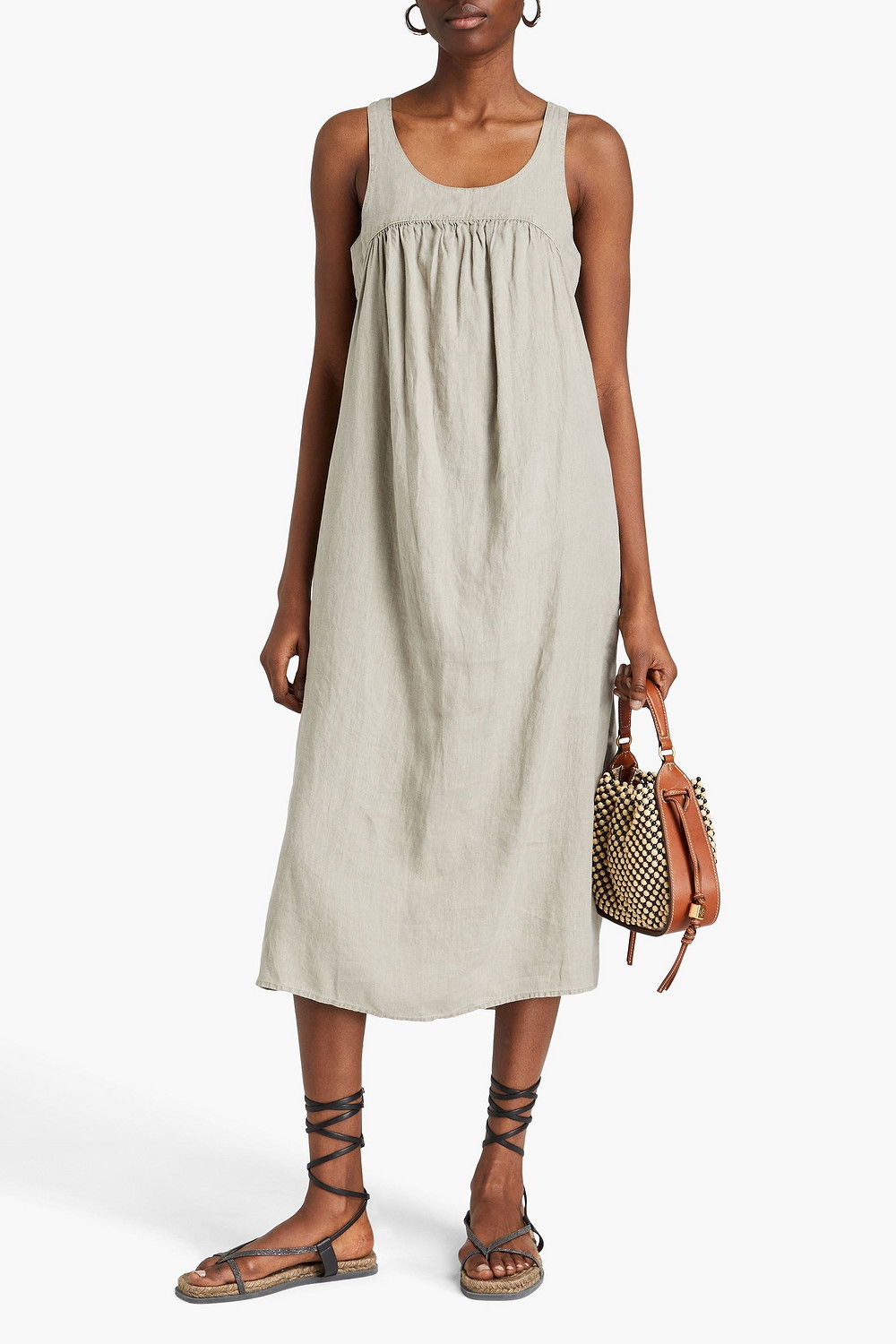 JAMES PERSE Gathered Linen Midi Dress | endource