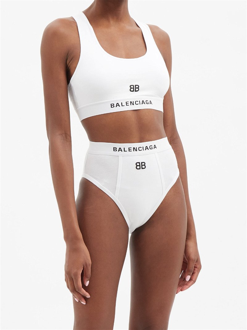 Balenciaga White Logo Embroidery Sports Bra - NOBLEMARS