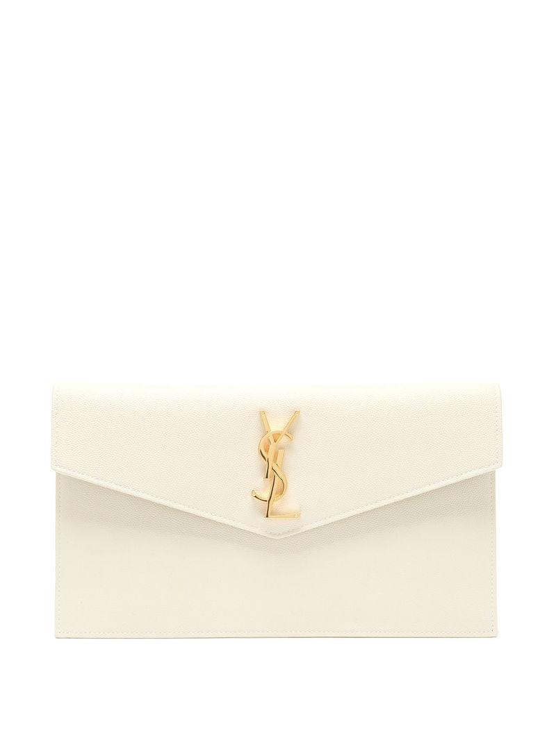 Saint Laurent - Uptown Ysl-Plaque Grained-Leather Clutch Bag - Womens -  Beige for Women