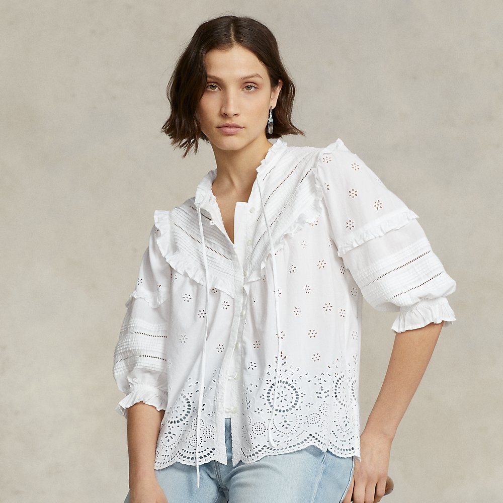 POLO RALPH LAUREN Eyelet-Embroidered Cotton Voile Top | Endource