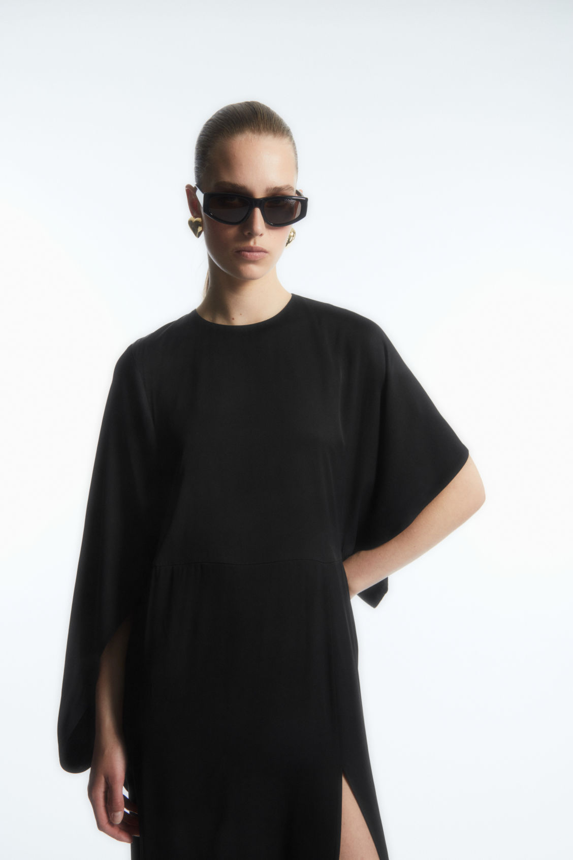 cos asymmetric draped midi dress Astra Green One-Shoulder Asymmetric Maxi Dress – Club L London main image 1