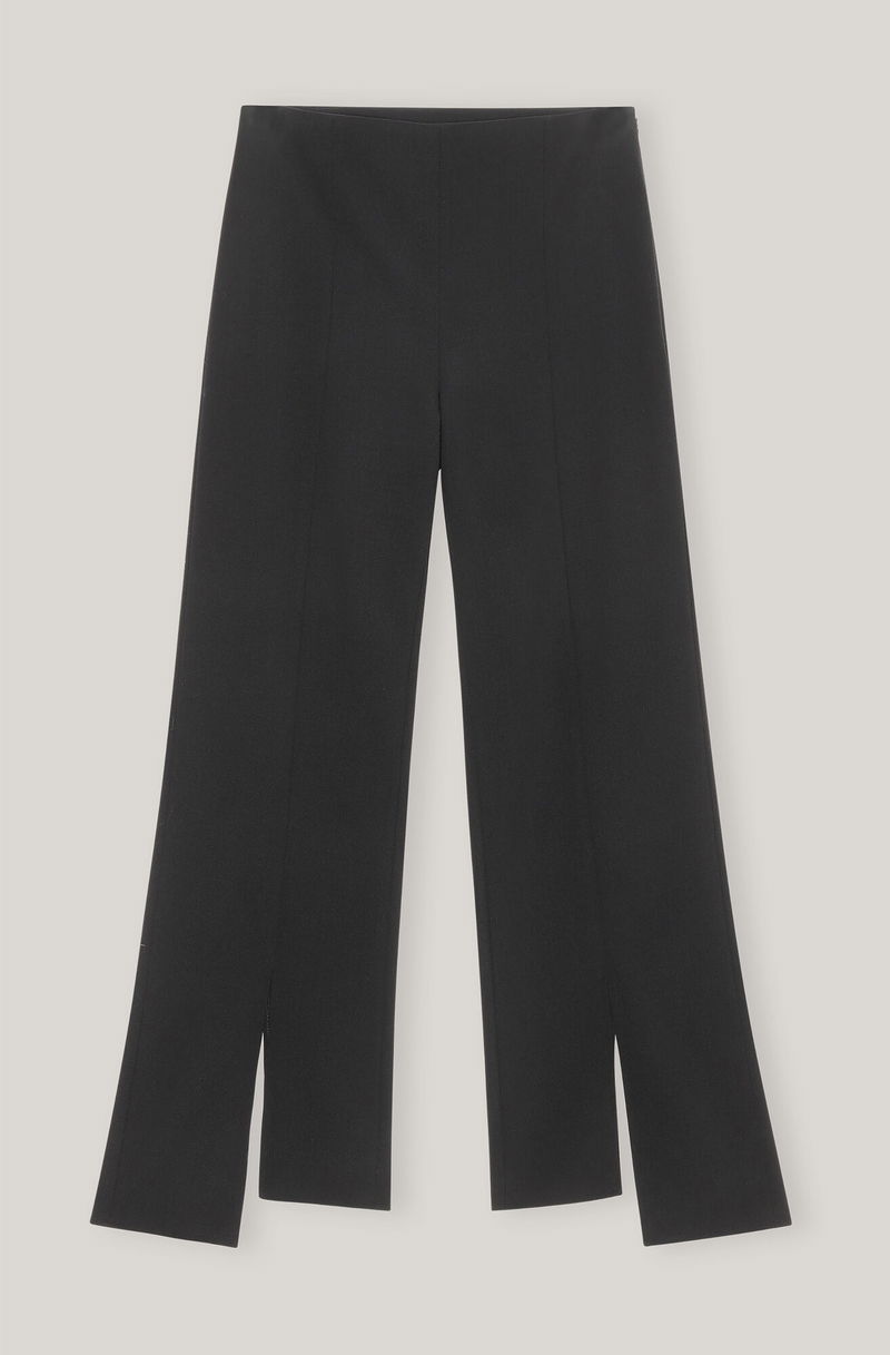 GANNI Twill Suiting Mid Waist Panel Straight Leg Pants in Black