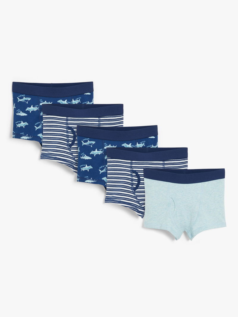 JOHN LEWIS Boys' Shark Print Trunks, Pack of 5