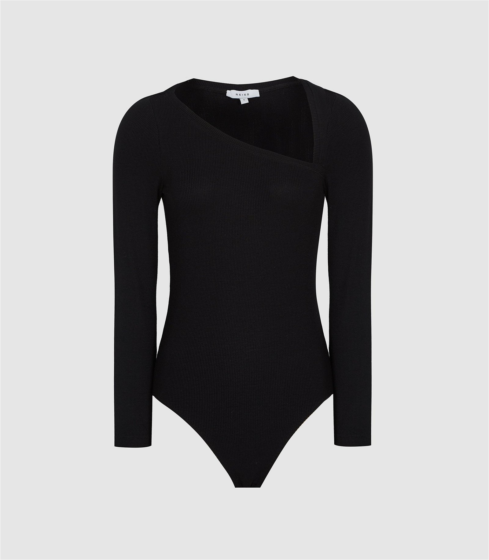 REISS Stevie Asymmetric Neckline Bodysuit in Black