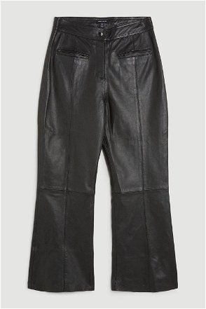 Black Leather Kick Flare Trousers