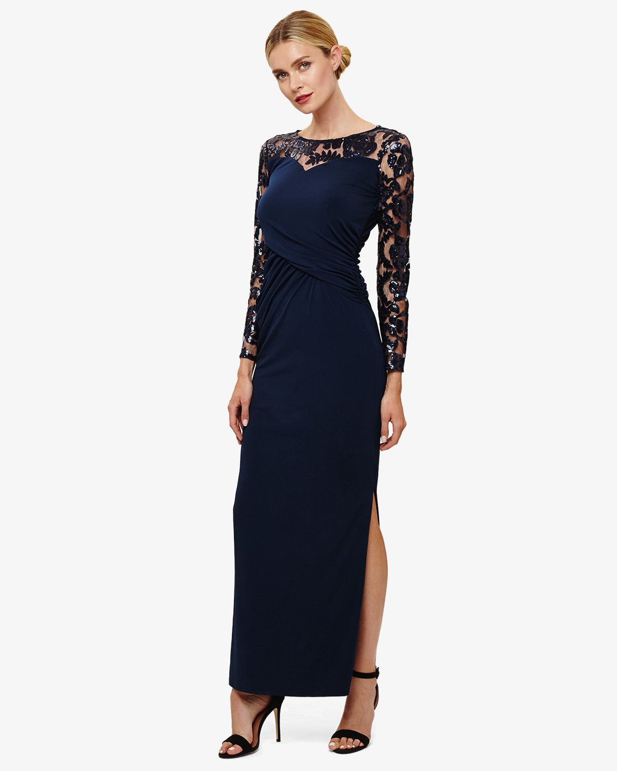 PHASE EIGHT Daniela Sequin Sleeve Maxi Dress in Navy | Endource