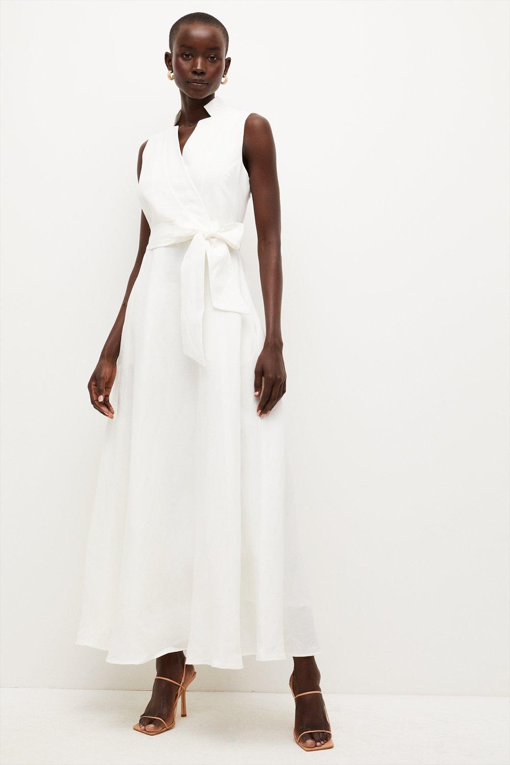 lydia millen linen tie belted midaxi dress