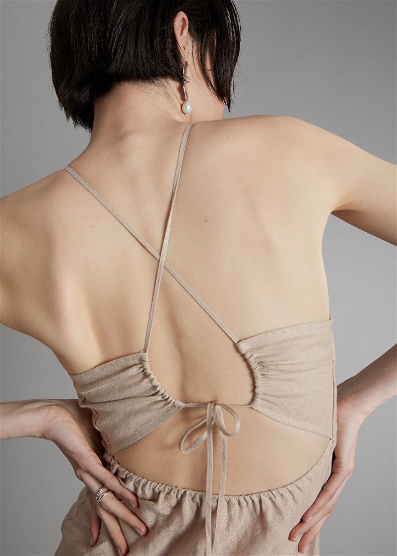  OTHER STORIES Open-Back Strappy Dress in Light Beige