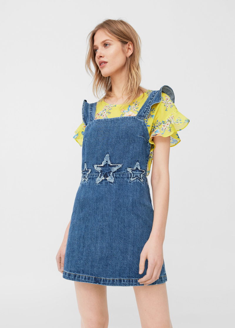white christmas dresses Moons & Stars Embroidered Denim Dress With Pockets main image 0