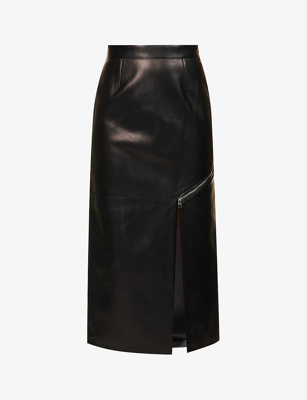 Black Leather Wrap Midi Skirt, WHISTLES