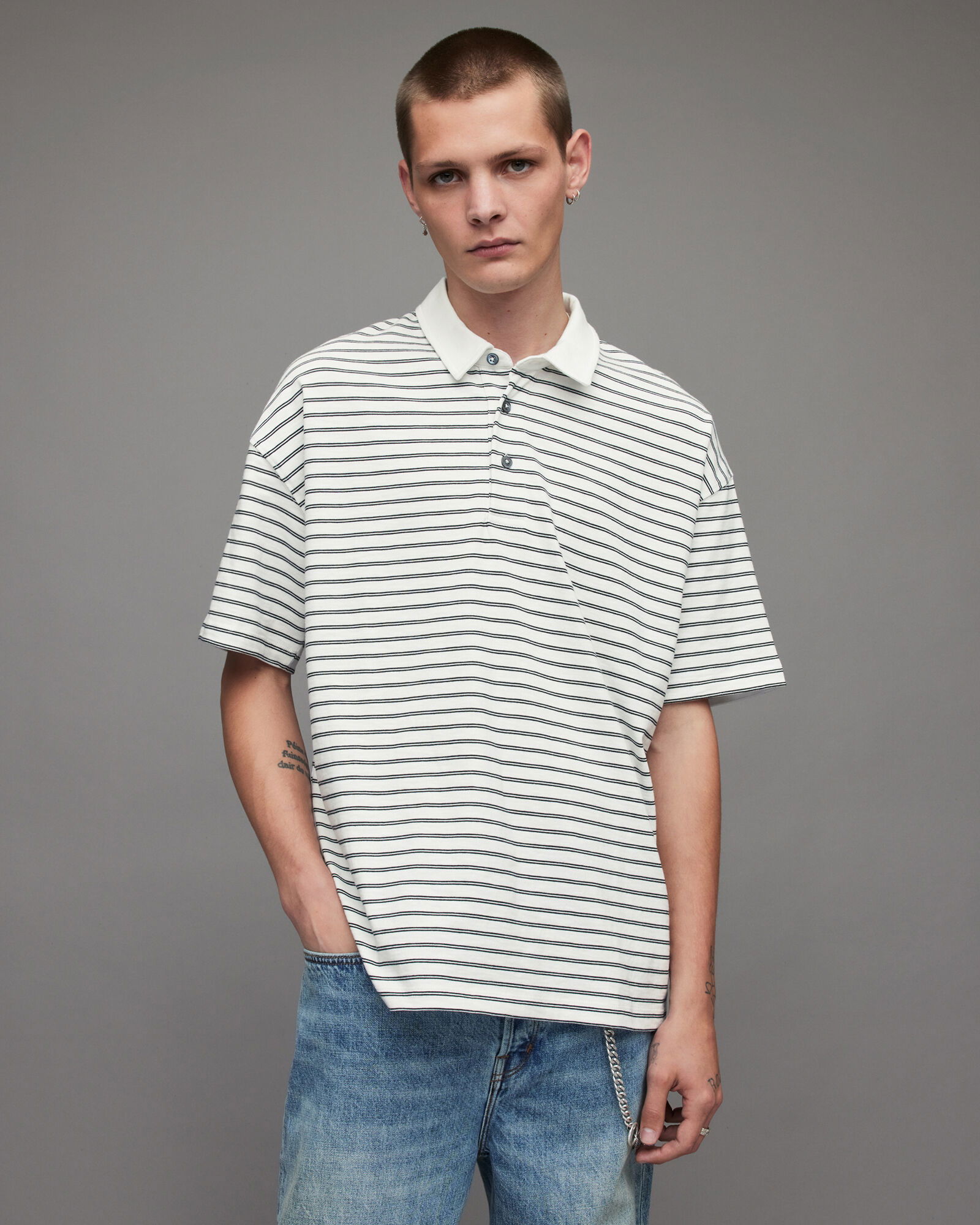 ALLSAINTS Ave Oversized Striped Polo Shirt | Endource