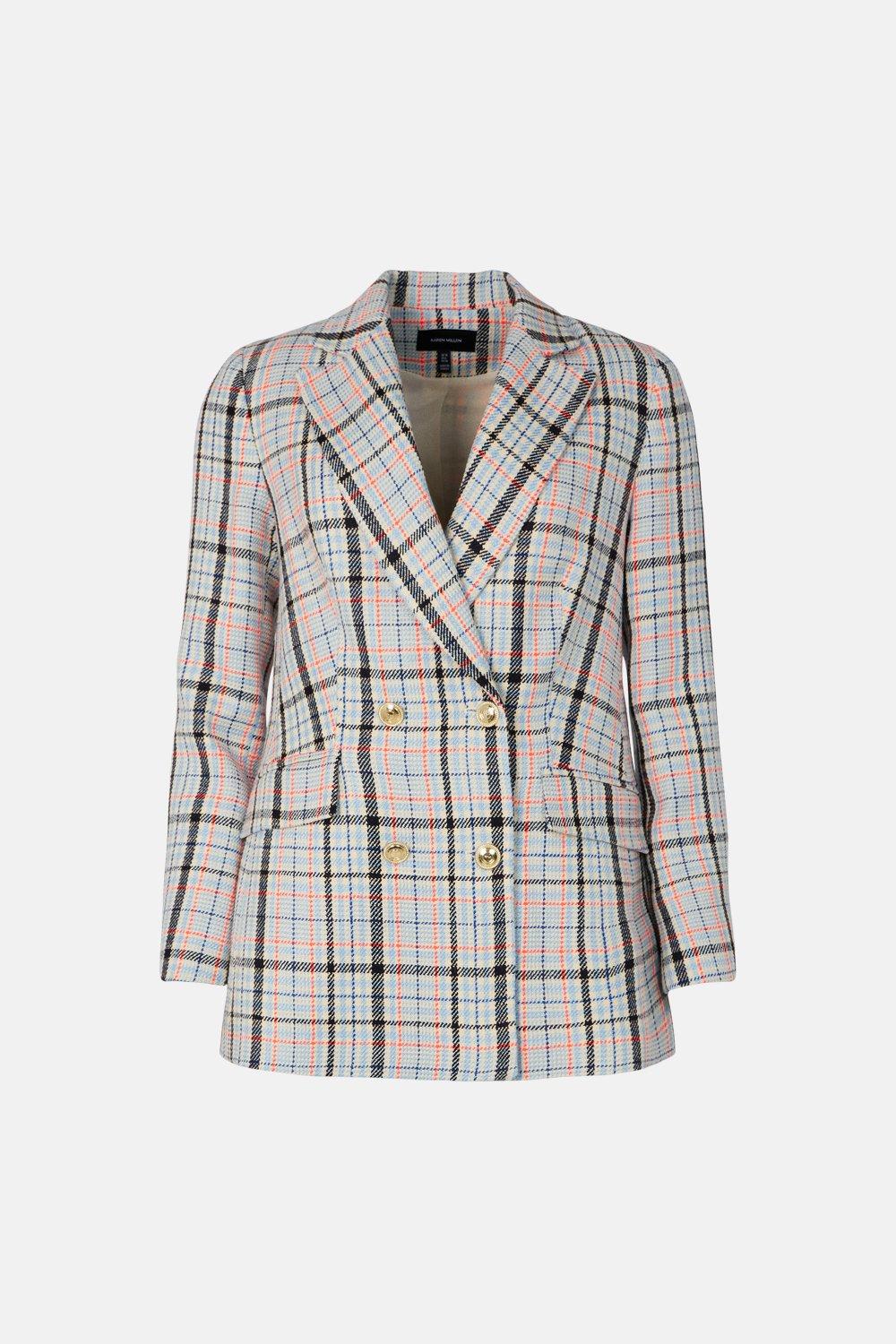 KAREN MILLEN Cotton Blend Check Tweed Longline Blazer | Endource