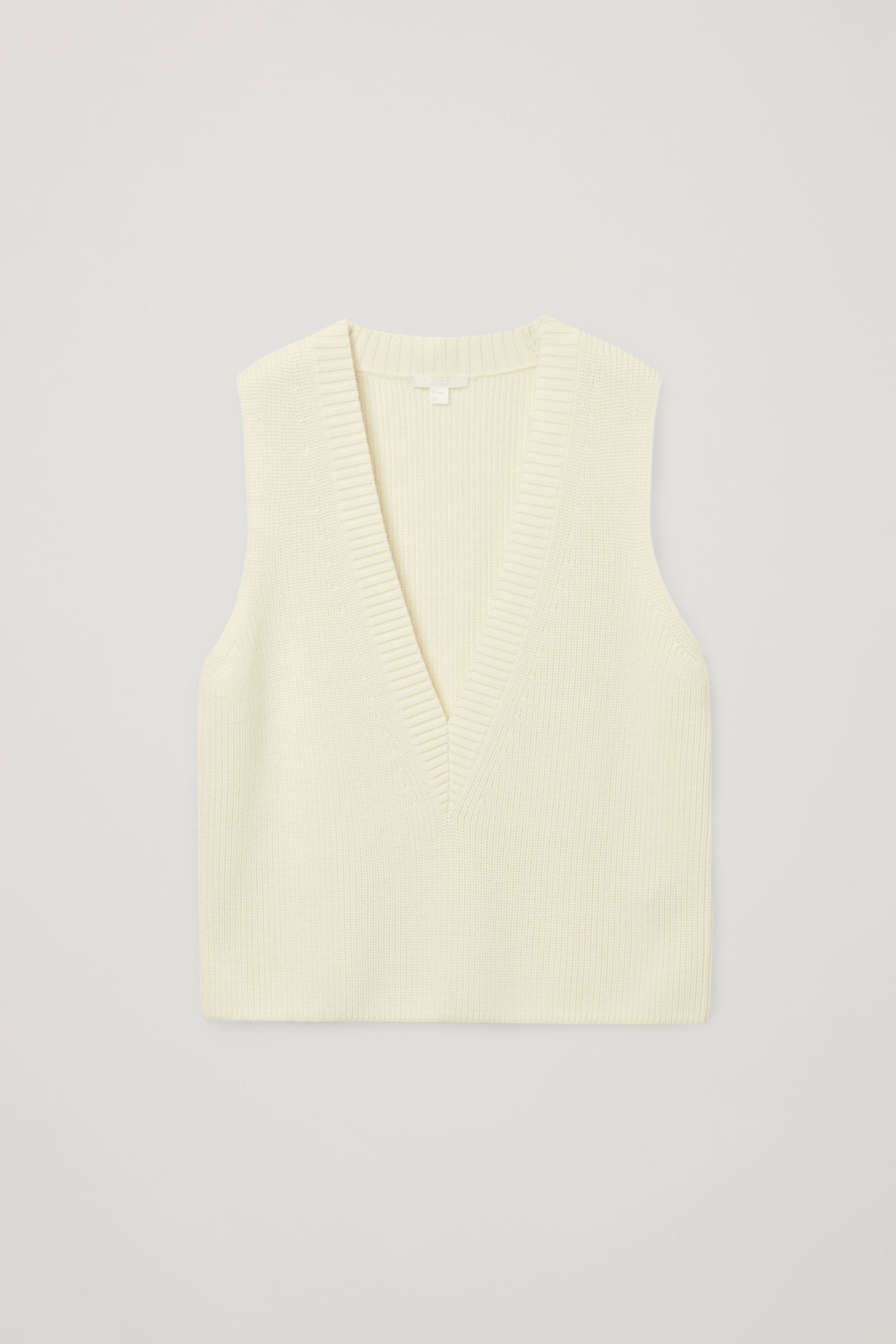 COS Deep V-Neck Knitted Vest in light beige | Endource