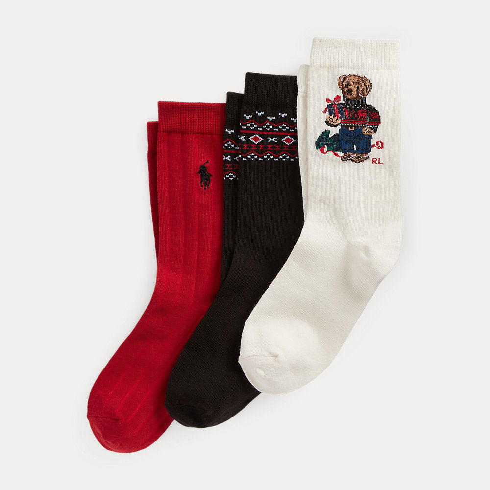 Ralph Lauren Americana Sport Bear Crew Socks, Set of 3