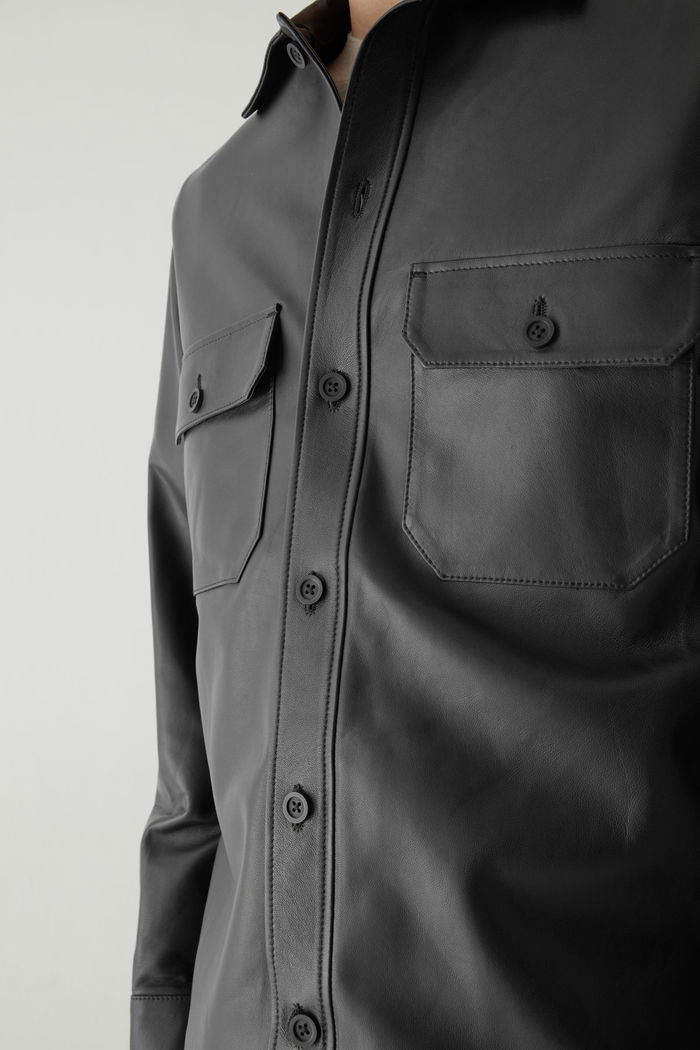 COS Lamb Leather Overshirt in black | Endource