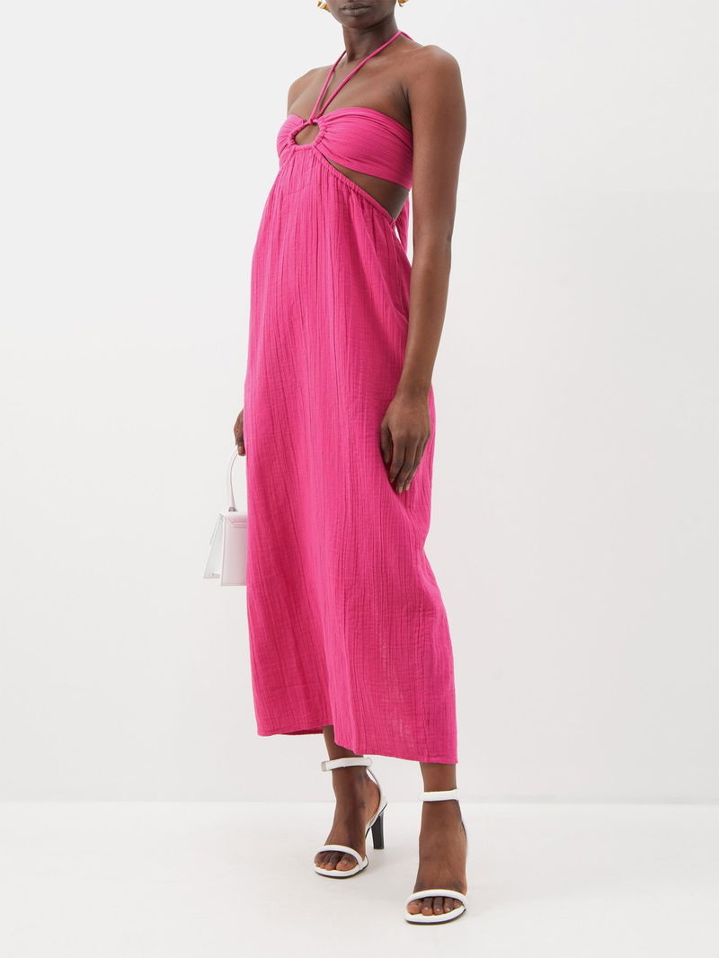 mara hoffman pink dress Mara Hoffman Chloe Dress in Raspberry Size Large Pink Organic Cotton Midi