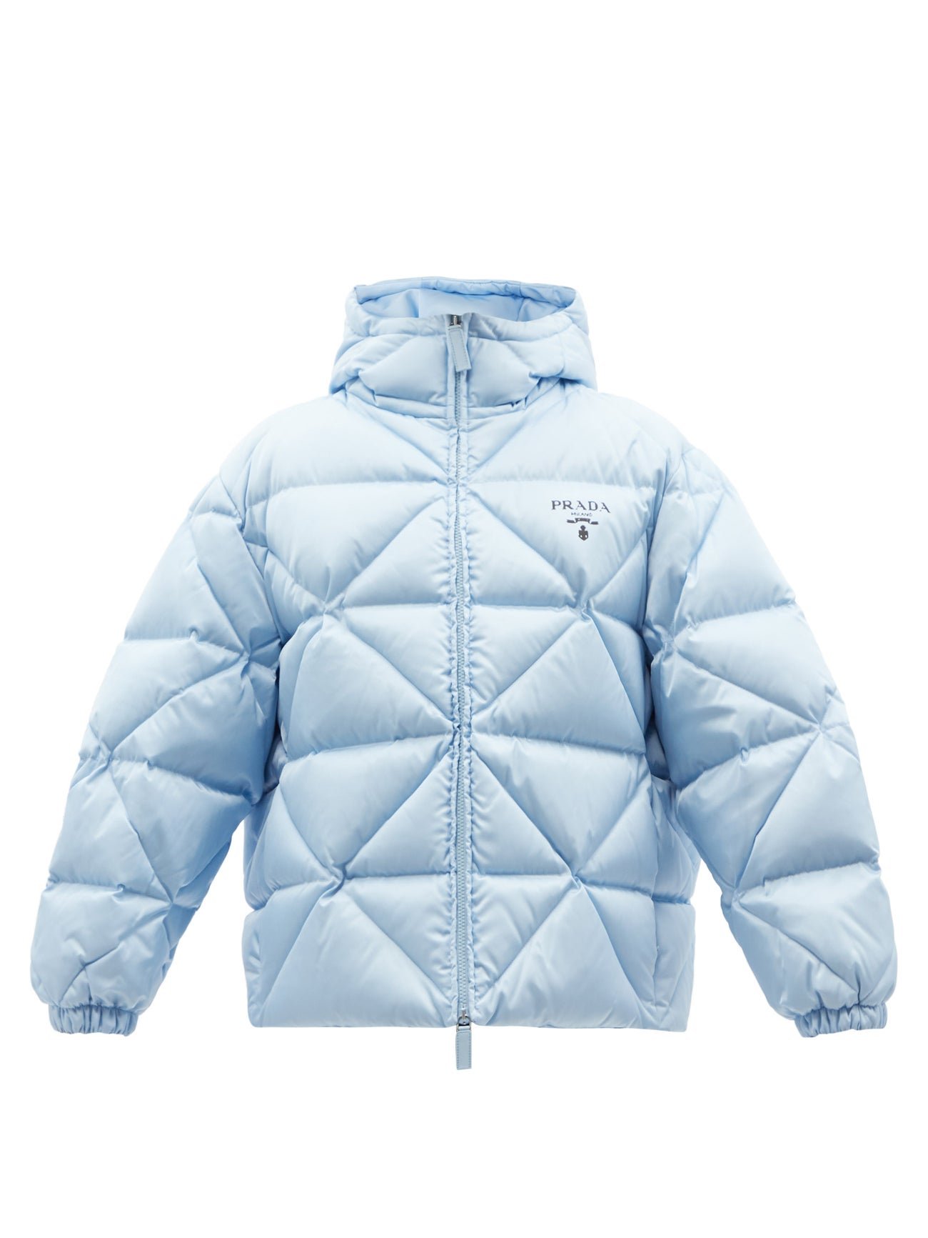 PRADA Hooded Quilted Down Re-Nylon Jacket in Blue